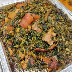 Edikaikong vegetable soup with (beef, ponmo, shaki)