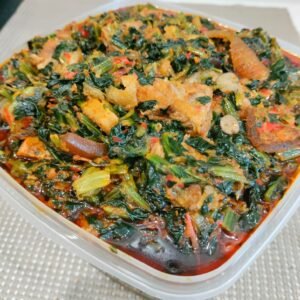 Efo riro (beef, shaki, ponmo)