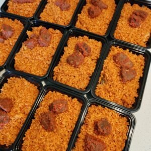 Jollof rice and beef (minimum of 10pcs)